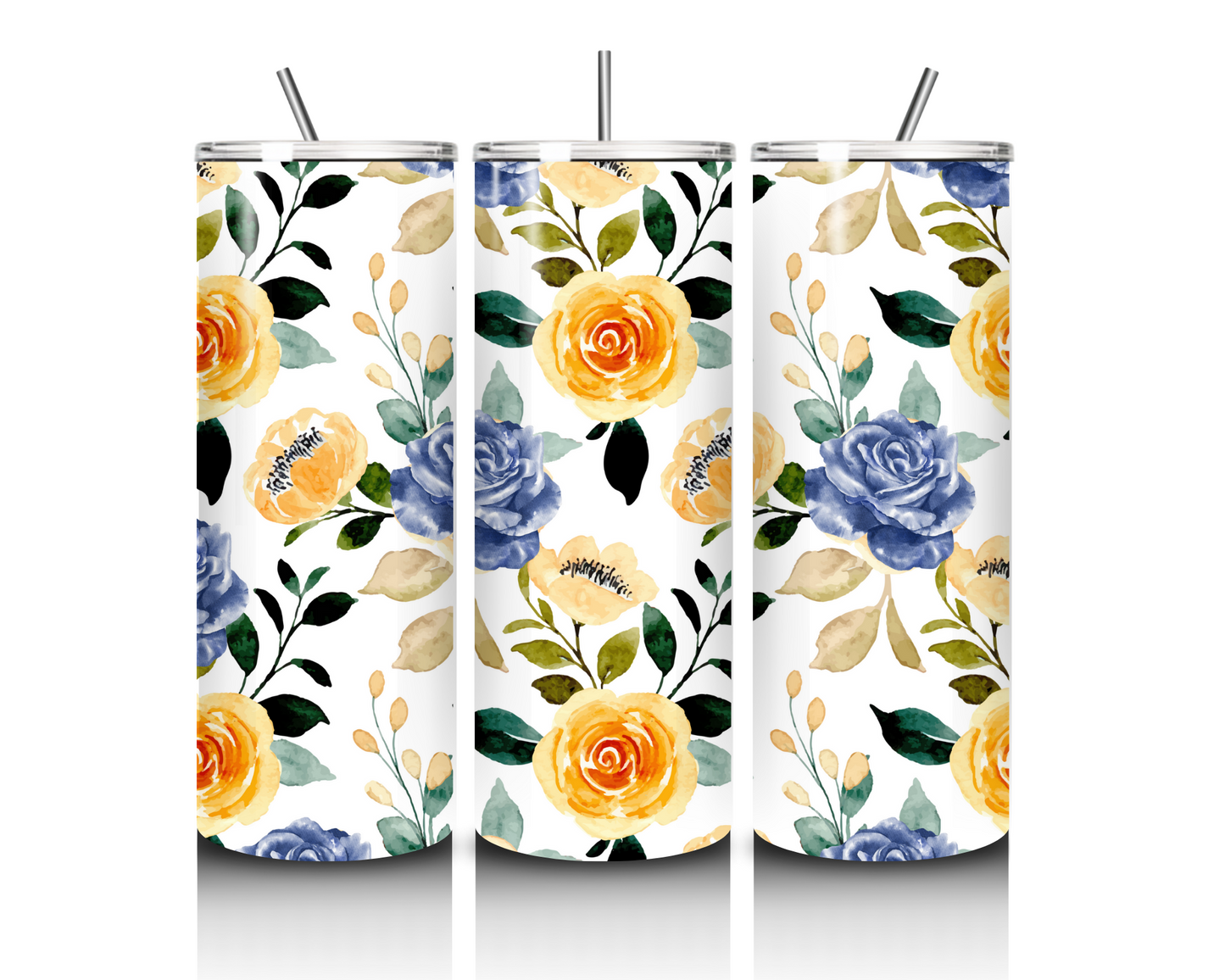 Yellow Blue Roses Tumbler