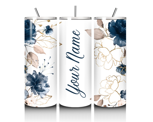 Navy Flowers +Add Name 20oz Tumbler
