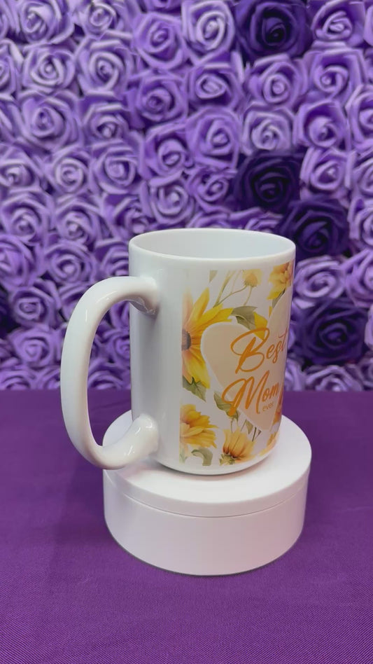 Mom +Sunflowers 15oz Mug